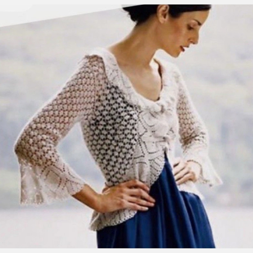 Anthropologie Guinevere Crochet Romantic Lace Peplum Cardigan | S